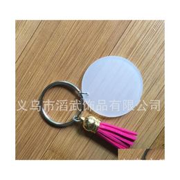 Sleutelringen Mode Keyring 4 cm lege schijf met 3 cm suède kwast vinyl sleutelhangers beschikbaar doorzichtige acryl sleutelhanger hanger 207 r2 drop d dhmed