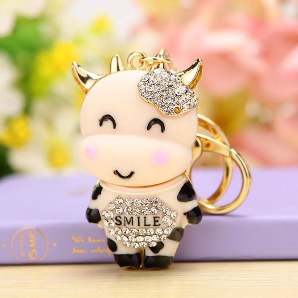 Porte-clés mode sourire chanceux cristal vache porte-clés pour voiture sac à main pendentif accessoires fête cadeau chaînes support K213