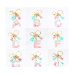 Porte-clés Mode Résine Anglais Lettre Porte-clés Creative Mignon Femmes Porte-clés Anneau De Voiture Sac Glands Pendentif Charme Cadeau Accessoires D Dhj7V