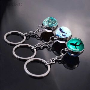 Key Rings Fashion Sea Animals Keychain Turtle Starfish Shark Jellyfish Dolphin Patroon Dubbele zijglas Ball Hanglijst Keyring 240412