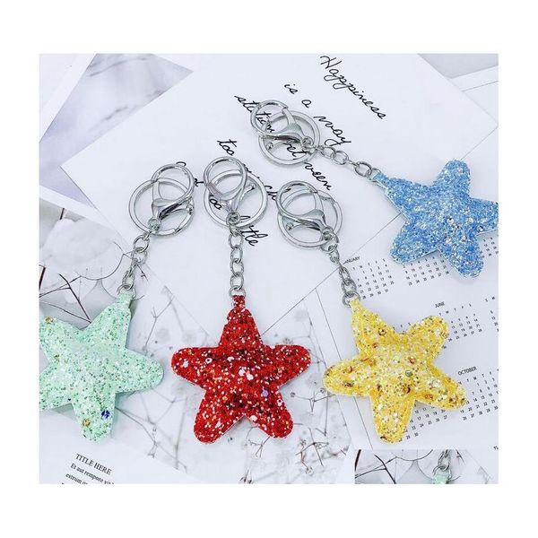 Llaveros Moda Lentejuelas Llavero Llavero Colorf Forma de estrella para bolsa Colgante Accesorio de regalo Joyería de entrega DHZG5