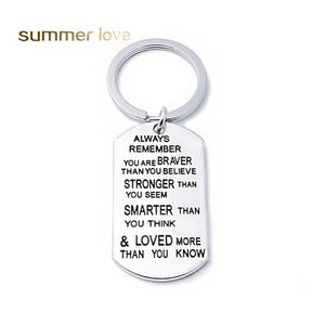 Key Rings Mode roestvrijstalen kettingring gegraveerd inspirerend woord Je bent moediger sterker slimmer dan denk charm Family vrij