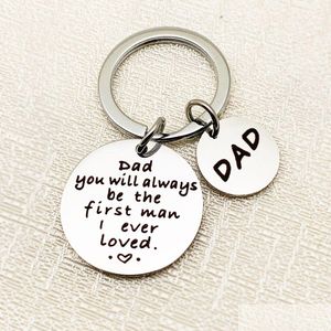 Key Rings Fathers Day Gifts Keyring roestvrijstalen charme vader en dochter Keychains Family Jewewlry papa cadeau drop levering sieraden Dhmmr