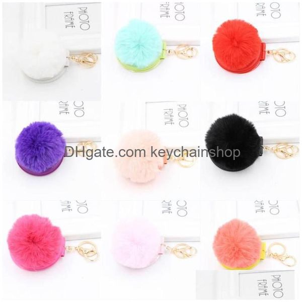 Porte-clés Fausse Fourrure Puff Ball Miroir Porte-clés Mtifonctionnel Voyage Portable Pompon Porte-clés Personnalisé Titulaire Drop Livraison Bijoux Dhrak