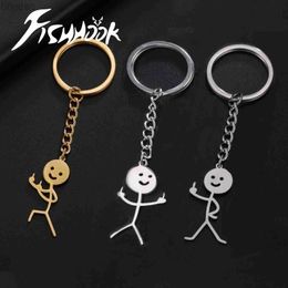 Anneaux clés Fishhook Funny Fuxk You Kild Finger Stickman Keychain School Sac Car Car Key Trinket Gift Man Femme en acier inoxydable Bijoux 240412