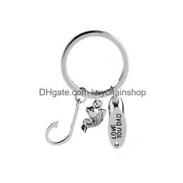 Belangrijkste ringen vissen Keychain Fathers Day Gift Hand gestempelde vishaak charmes ketting gepersonaliseerde beste vangst sleutelhangers voor dad 131 w2 dhzcj