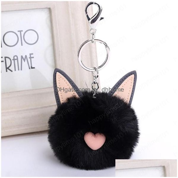 Porte-clés moelleux chat oreille porte-clés lapin fourrure porte-clés femme sac charmes porte-clés Pom voiture pendentif pompon porte-bijoux livraison directe Dhrga