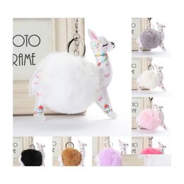 Key Rings Fluffy Fur Ball Alpaca Leather Animal Keychains Charm 10 cm kunstmatige konijn pompom sleutelhangers dames sieraden p43fa drop deliv dhfsi