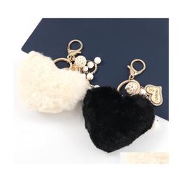 Porte-clés Fluffy Coeur Pompon Bijoux Pour Femmes Personnalisé Strass Amour Porte-clés Pendentif Sac Charme Accessoires P283Fa Drop Deli Dhupn