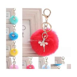 Sleutelringen Fluffy Keychain Fur Pom Key Chain Faux konijnen Haar snuisterij voor tas Car Ball Ring Drop levering sieraden Dhhqu