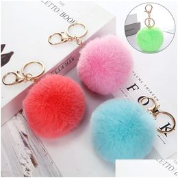 Sleutelhangers Fluffy Pom Chain 8Cm Zachte Faux Rex Konijnenbont Bal Auto Sleutelhanger Pompom Houder Ring Vrouwen Tas Hanger Sieraden Drop Delivery Dhqbn