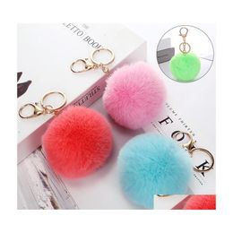 Key Rings Fluffy Pom Chain 8cm Soft Faux Rex Rabbit Fur Ball Cars Keyring Pompom Holder Ring Dames Bag hangerse sieraden Drop levering DHSSC