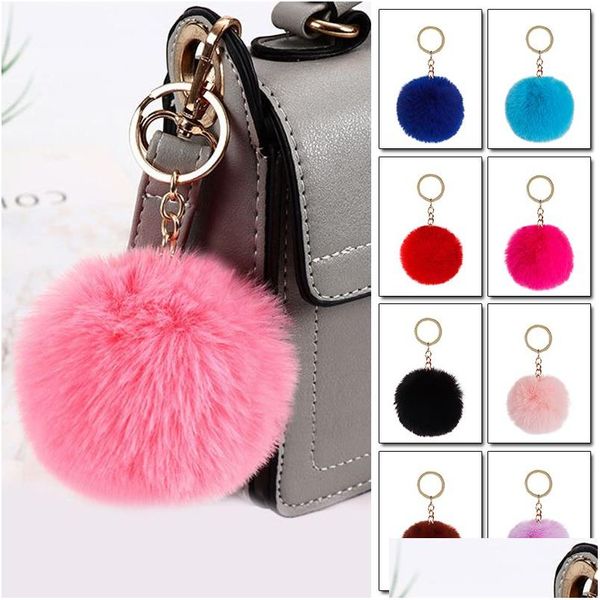 Porte-clés Fluffy Pom Porte-clés Doux Faux Lapin Boule De Fourrure De Voiture Porte-clés Pompon Chaînes Titulaire Femmes Sac Pendentif Bijoux Cadeaux Drop Deliver Dhgl9