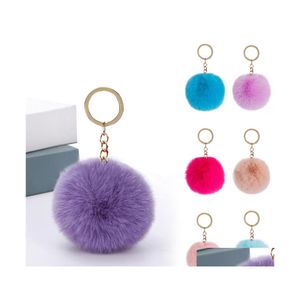 Key Rings Fluffy Pom Keychain Soft Faux Rex Rabbit Fur Ball Car Pompom Plush Keychains Gold Keys Holder Women Bag Pendant Sieraden Dr Dhujz