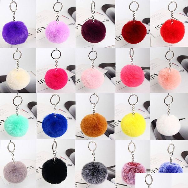 Llaveros Fluffy Pom Ring Chains Soft Faux Rex Rabbit Fur Ball Coche Llavero Pompom Holder Mujer Bolso Colgante Joyería Drop Delivery Dho5Y