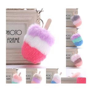 Porte-clés Anneau Moelleux Créatif Crème Glacée Boule De Fourrure Suspendu Porte-clés En Peluche Pompon Porte-clés Sac Pendentif Ornement Dhs H586Q F Drop Deli Dhaev