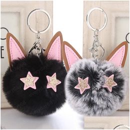 Sleutelhangers Bont Pompon Ketting Nep Konijn Bal Sleutelhangers Porte Clef Pom Fluffy Bag Charms Cat Ear Hangers Sleutelhanger Sleutelhanger Drop Delive Dh9Va