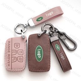 Key Rings Echte LeThe Auto Key Cover voor Land Rover Range Sport Evoque Freelander2 voor Jaguar XF XJ XJL C-X16 XKR XEL E-PACE Keychain J230413