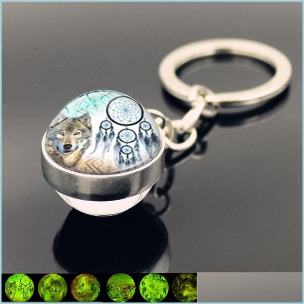 Porte-clés Boule De Verre Indiens Dream Catcher Loup Porte-clés Glow In The Dark Lumineux Porte-clés Porte-clés Bijoux De Mode Drop Deli Dhz8F