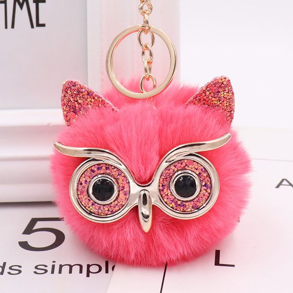 Porte-clés gretel hibou peluche bague imitation de lapin poils sac à bille de fourrure de fourrure