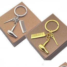 Key Rings Hair Dryer Scissor Comb KeyChain Hangers Key Rings Sieraden Cosmetoloog Dresser Tas Hangt Gift Drop Delivery Dhmpe