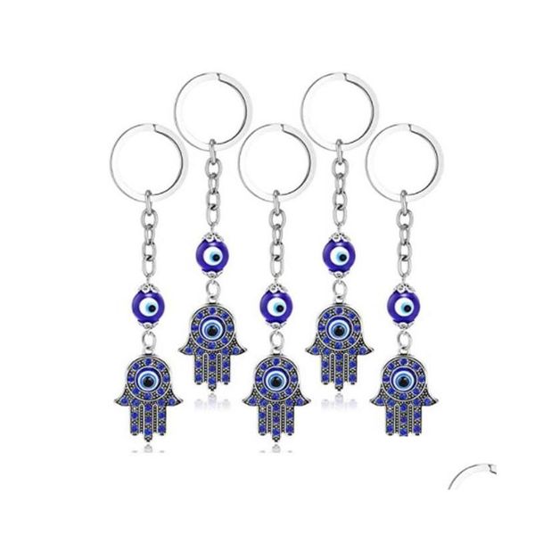 Llaveros Hamsa Fátima Mano Llaveros Titular Griego Azul Mal de ojo Colgantes Cadenas Llaveros Turco Joyería de la suerte Regalo Entrega directa Dhuie