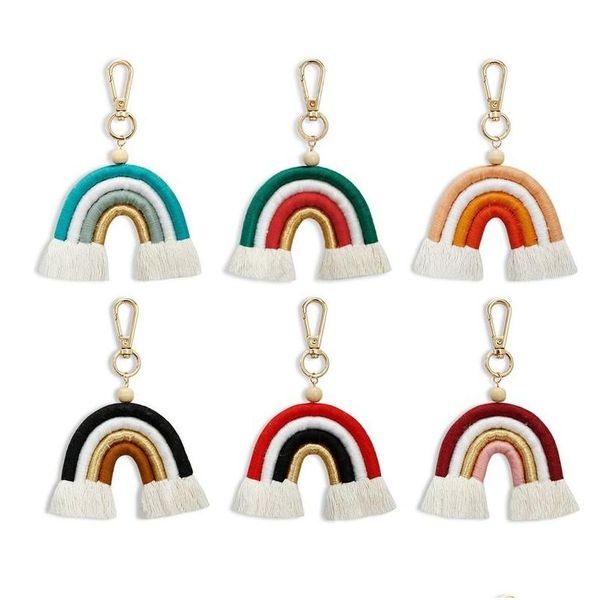 Porte-clés tissé à la main arc-en-ciel pompon anneau mode sac suspendu porte-clés bijoux volonté et livraison de goutte de sable Dhshy