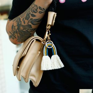 Sleutelhangers Handgemaakte Boho Rainbow Tassel Ring Bag Hangt Gouden Sleutelhanger Houder Mode-sieraden Gift Will And Sandy Drop Delivery Dh65Q