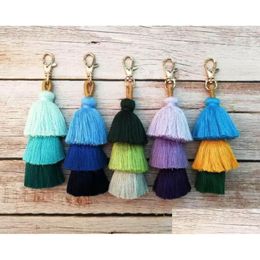 Sleutelringen Handgemaakte Colorf Boho Pom Tassel Bag Charm Chains Fashion Joodly Keychains Ring 10 Colors Drop Delivery Sieraden Dhteb