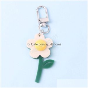 Sleutelringen handgemaakte schattige colorf acryl -bloem sleutelhanger hoofdtelefoon er sleutelhanger cartoon charme tas hangers auto sleutel ketens meisjes cadeau dro dhjwk