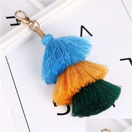 Sleutelhangers Handgemaakte Vrouwen Colorf Boho Kwastje Sleutelhanger Voor Meisjes 3 Gelaagde Ring Bag Charm Accessoires Sieraden Drop Levering Dh1Fy