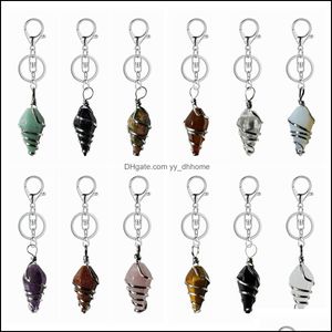 Porte-clés pendentif cône de cristal de guérison porte-clés pour sacs fil enveloppé pierre précieuse pointue porte-clés véritable naturel Reiki Quart Dhseller2010 Dhopm