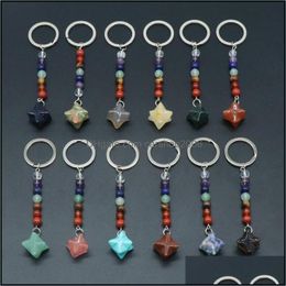 Sleutelringen Helende Reiki Chakra Natural Stone Pendant Keychain Crystal ChakraS Quartz Roze ketens Sieraden Accessoires Drop Carshop2006 DH0GF