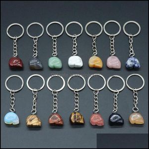 Sleutelringen Helende Reiki Chakra Natural Stone SKL Key Rings hanger Keychain Crystal ChakraS Quartz Chains sieraden Toegang Dhseller2010 Dhysu