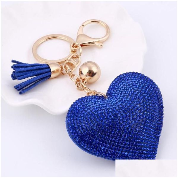 Porte-clés coeur porte-clés en cuir porte-gland mode métal cristal strass chaîne porte-clés charme sac pendentif cadeau en gros goutte de dhigw