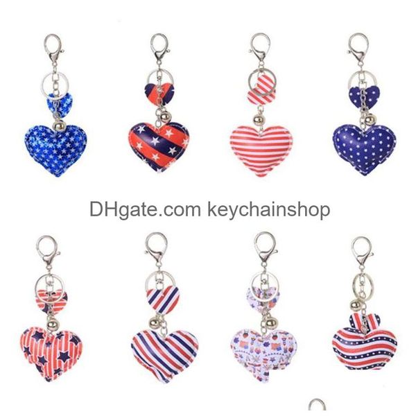 Porte-clés Coeur Forme Anneau Party Favor Colorf Drapeau Américain Porte-clés Jour De L'Indépendance Chaîne Souvenir Cadeau Drop Delivery Bijoux Dhrht