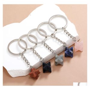 Anneaux clés Hexagram Crystal Opal Natural Stone Square Gemme Charms Keychains Hurring Cookings For Women Men Drop Deliver Jewelry Dhonq