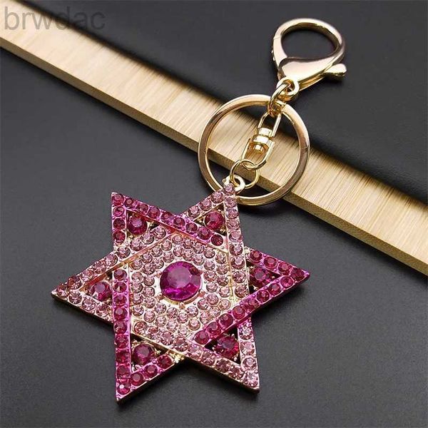 Anneaux clés Hexagram Star de David Blessing Keychain pour femmes hommes Rose Rose Couleur Gol