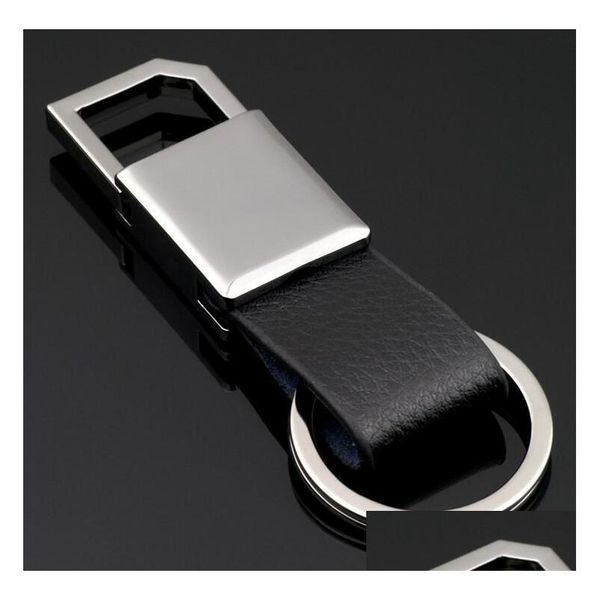 Porte-clés de haute qualité en métal voiture porte-clés personnalisé lettrage hommes bague d'affaires en cuir véritable porte-clés sac pour ami cadeau livraison directe Dhwvr