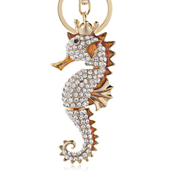 Anneaux clés Hippocampus Cortes clés Keychains Keychains Seahorse émail cristal mignon pour les chaînes de clés de voiture Rings Femmes bijoux K315