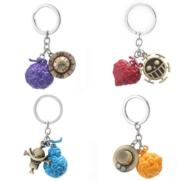 Porte-clés Hot Anime One Piece KeyChain Devil Fruit Figure Porte-chapeau de paille japonais Chaveiro Porte-clés Ace Law Metal Gros G230210