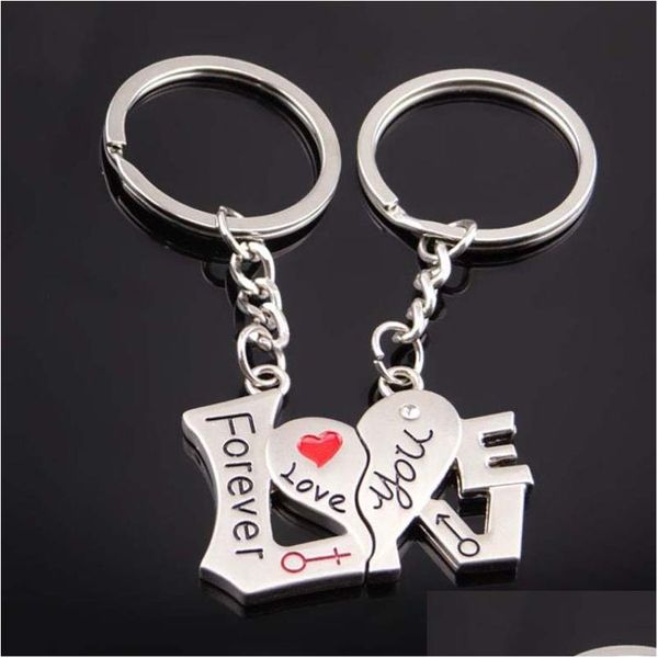 Llaveros Te amo Llavero Pareja dividida Corazón Anillo Sostener Bolsa Colgantes Amante Joyería de moda Regalo Entrega directa Dhgav