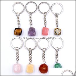 Key Rings Irregar Cubic Natural Crytal Stone Keychains Sier Color Healing Crystal Car Decor Keyrings Keyhold Carshop2006 DHFEI