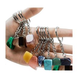 Belangrijkste ringen Irregar Natural Crystal Stone Pendant Keychains For Women Men Men Liefhebber Sieradentas Auto Decor Fashion Accessoires 1213 B3 Drop DHZQA