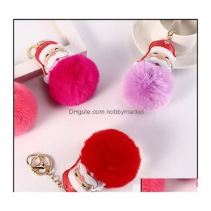 Porte-clés Bijoux 12Colors Santa Claus Pom Ball Porte-clés Artificielle Fourrure De Lapin Porte-clés Sac De Voiture En Métal Fermoir De Noël Festi Dhpws