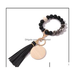 Key Rings sieraden 2021Designer Sile Bead Bracelet Crossborder Silica Gel Primaire kleur Wood Chip Pols Ring Druppel aflevering 2021 DHFRQ