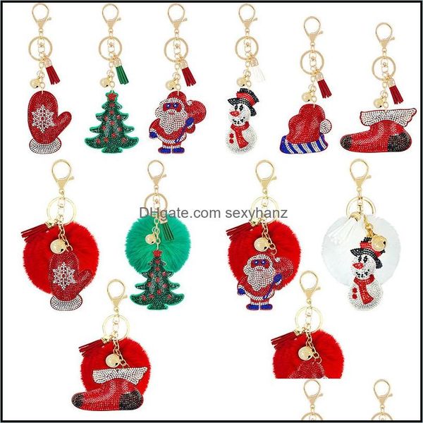 Anillos clave Joyas Bling Heart Charms Drinestone Crystal Santa Claus Baling Bag Charmelkains Accesorios DH9XP