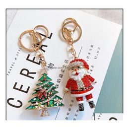 Key ringen sieraden kerstserie Keychain Creative Santa Claus Snowman Car Ring Tree Holiday Gifts Drop levering 2021 XQIAS DHHGU