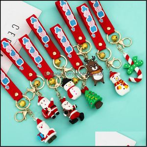 Sleutelringen Sieraden Kerst Serie Zachte Rubber Sleutelhanger Cartoon Santa Claus Snowman Elk Stereo Pendant Bag Gift Drop Levering 2021 09ose