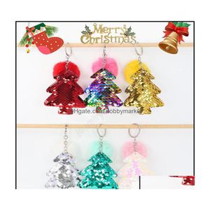 Key ringen sieraden colorf pailletten kerstboom sleutelhanger vrolijk pluche pompom keten vrouwen tas hangende hanglagers sleutels aessories drop d dh3ni